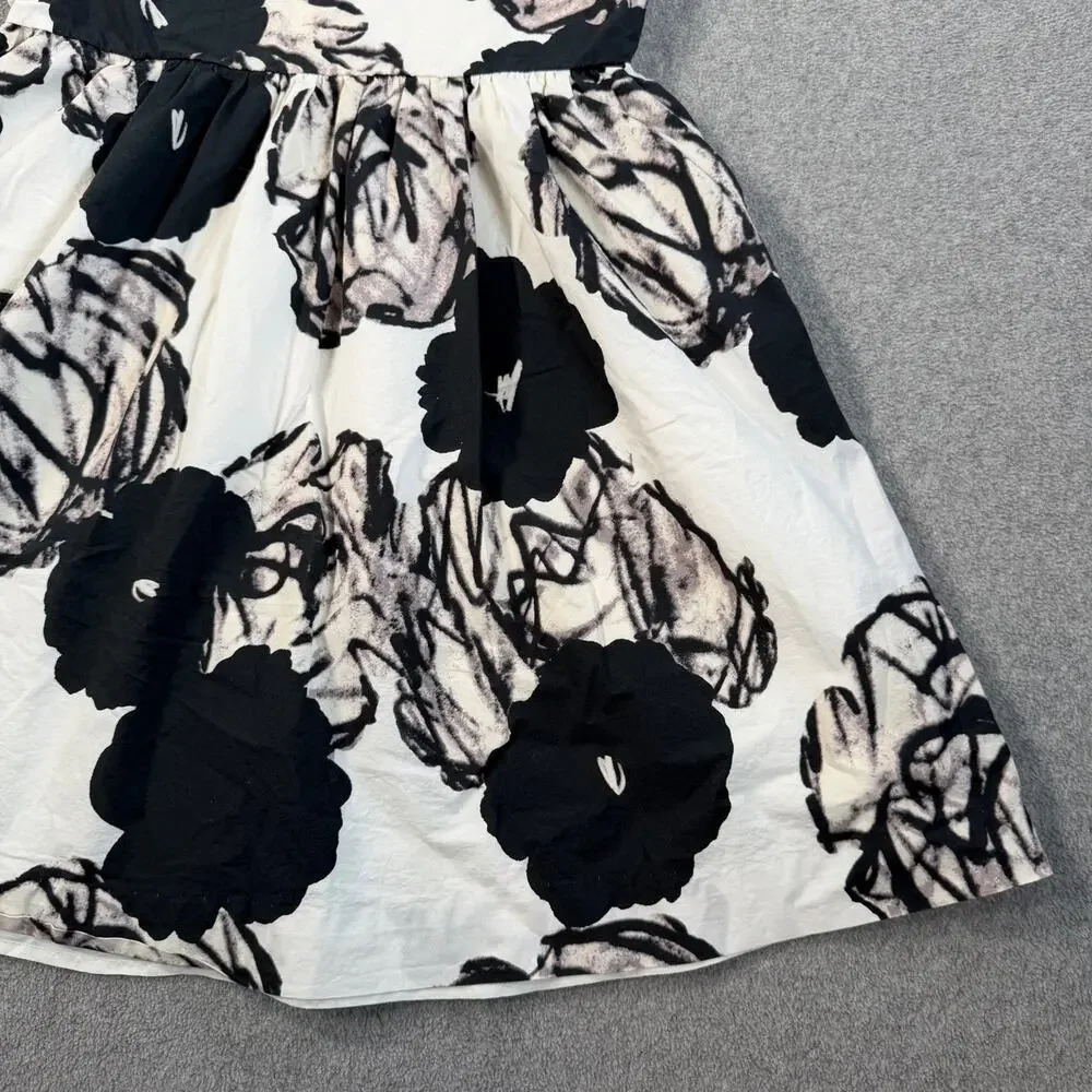 Crewcuts Girls Size 10 Black White Floral Cap Sleeve Dress Cotton Flare